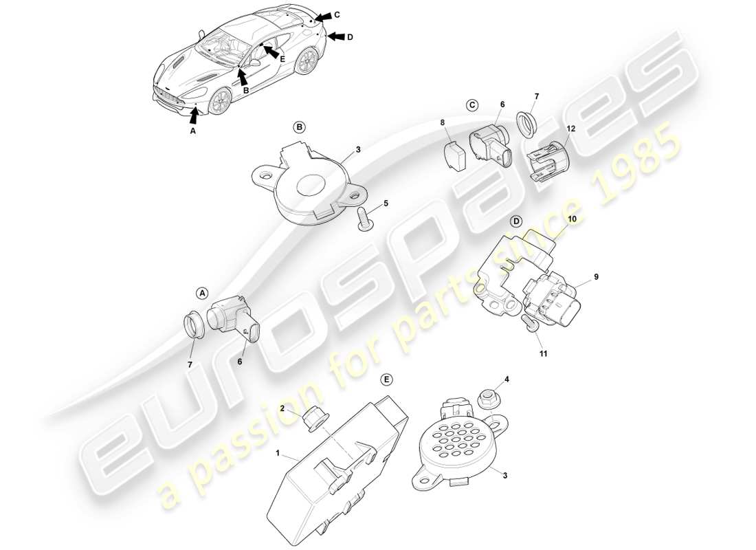 aston martin vanquish (2013) parking aid part diagram