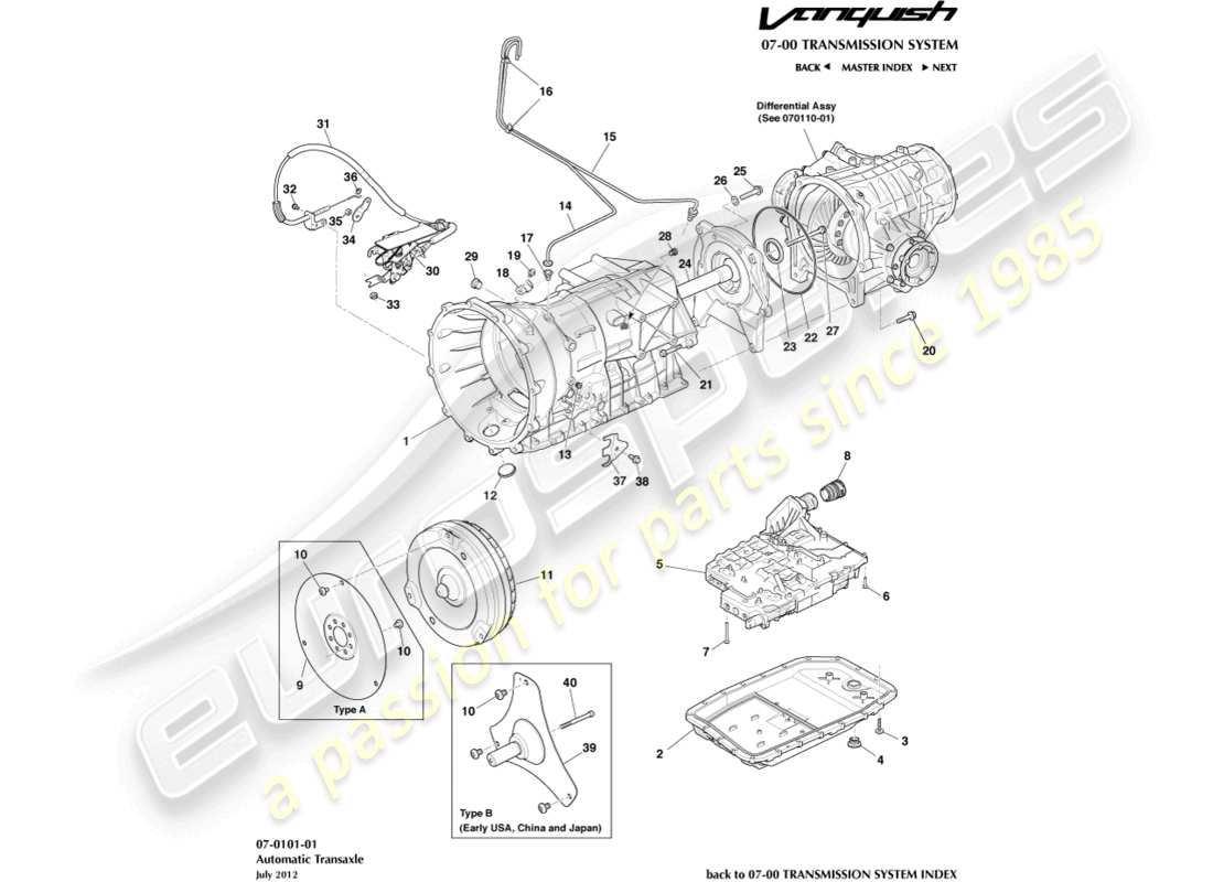 aston martin vanquish (2016) transmission, 6 spd part diagram