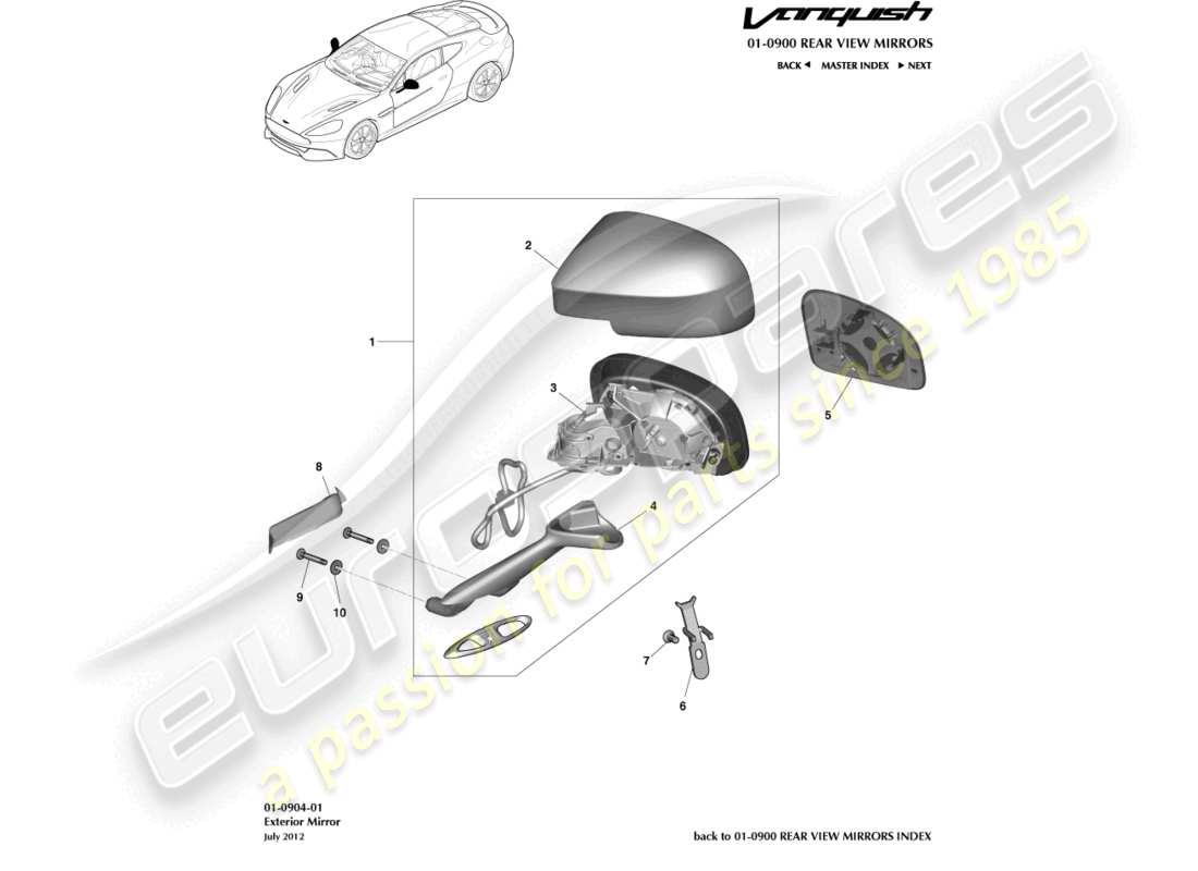 aston martin vanquish (2015) exterior rear view mirrors part diagram