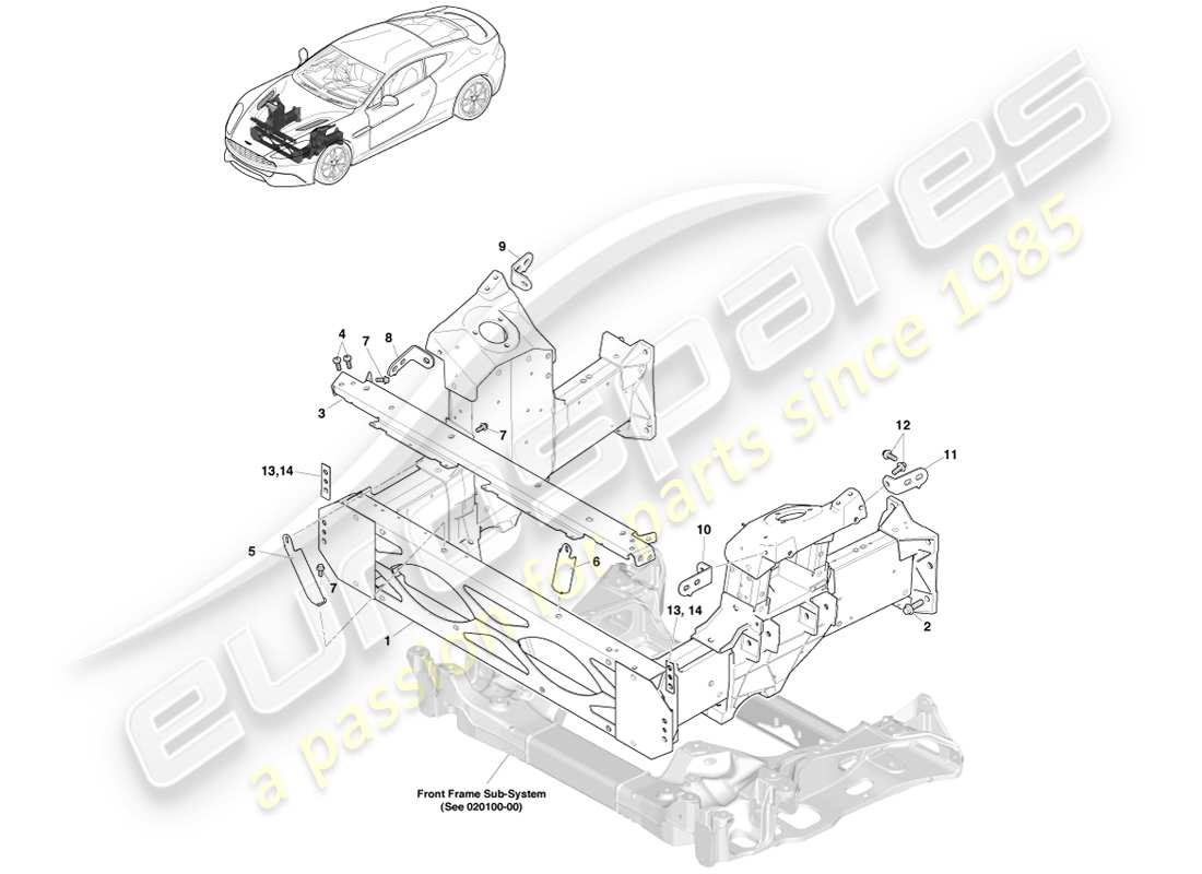 aston martin vanquish (2013) front structure part diagram