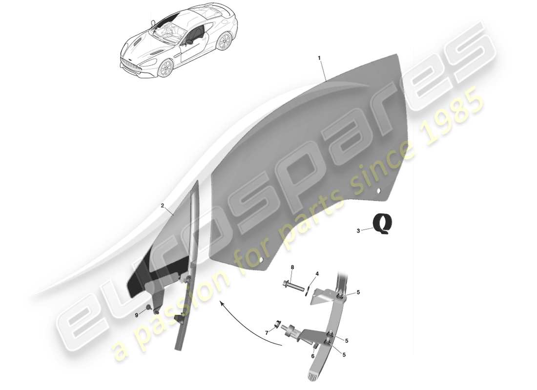 aston martin vanquish (2013) front door glass part diagram