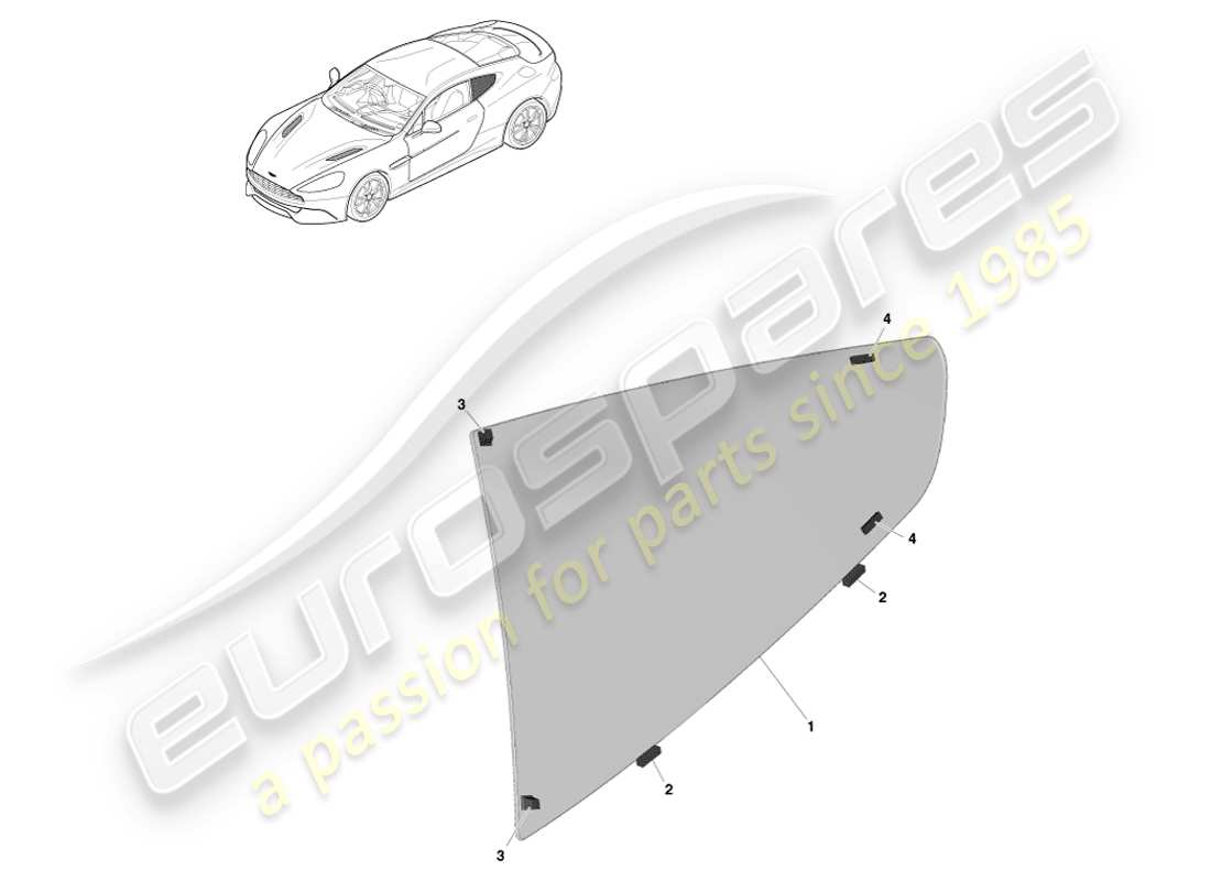 aston martin vanquish (2013) rear quarter glass, coupe part diagram