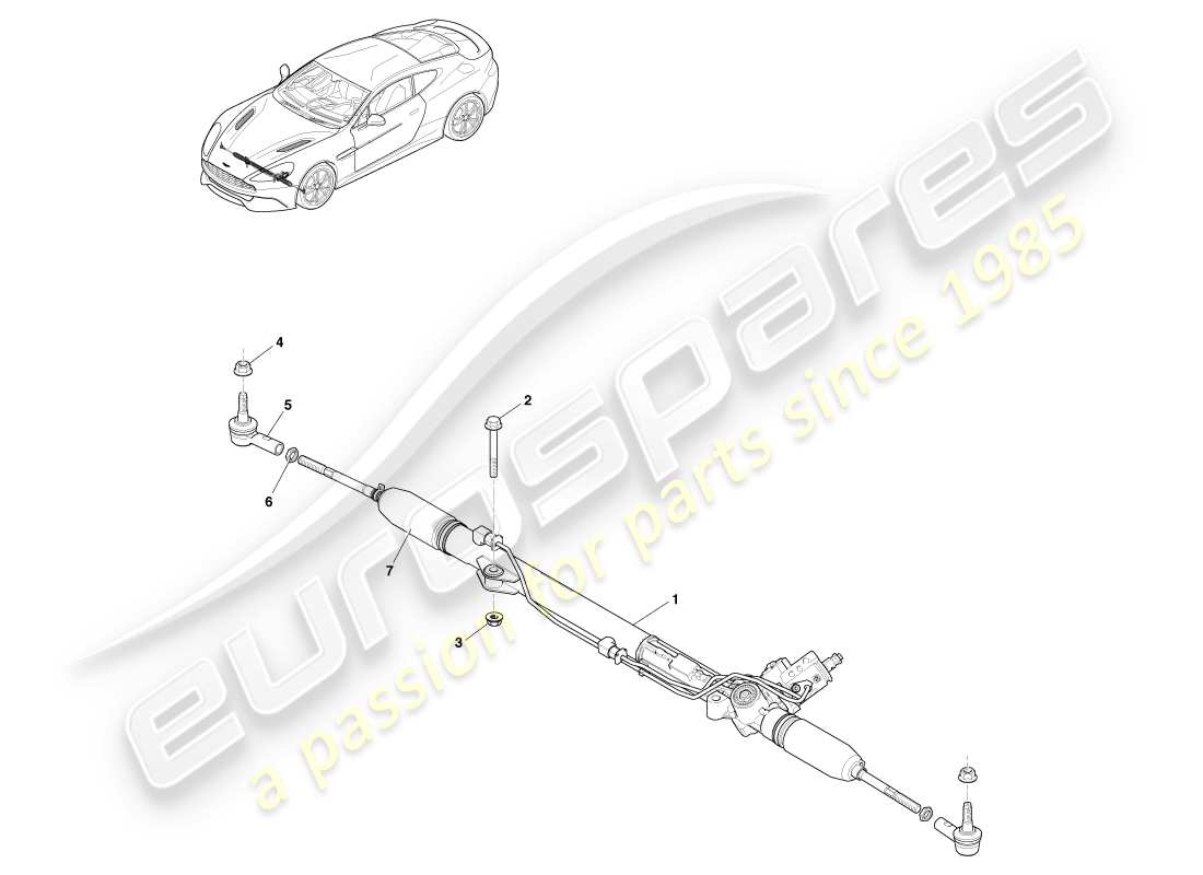 aston martin vanquish (2013) steering rack, lhd part diagram