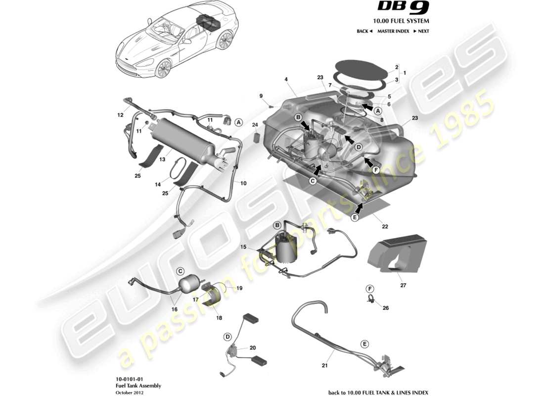 aston martin db9 (2015) fuel tank assy part diagram