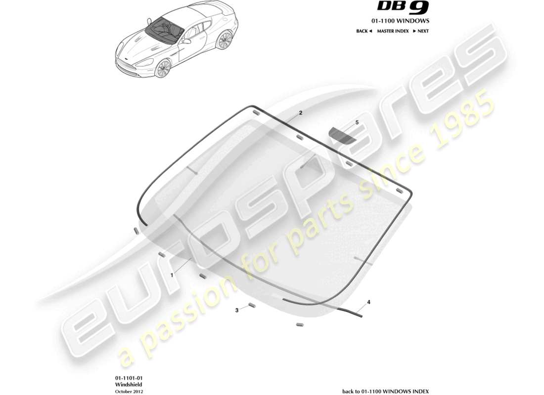 aston martin db9 (2015) windshield part diagram