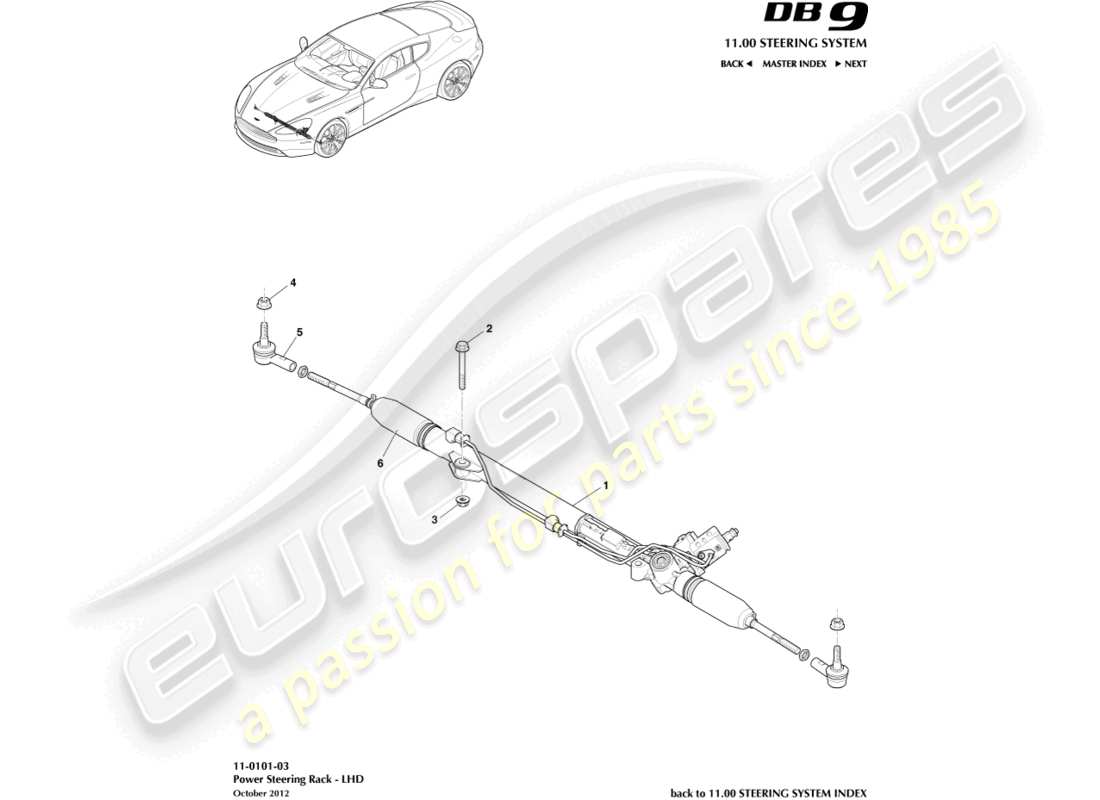 aston martin db9 (2015) steering rack, lhd part diagram