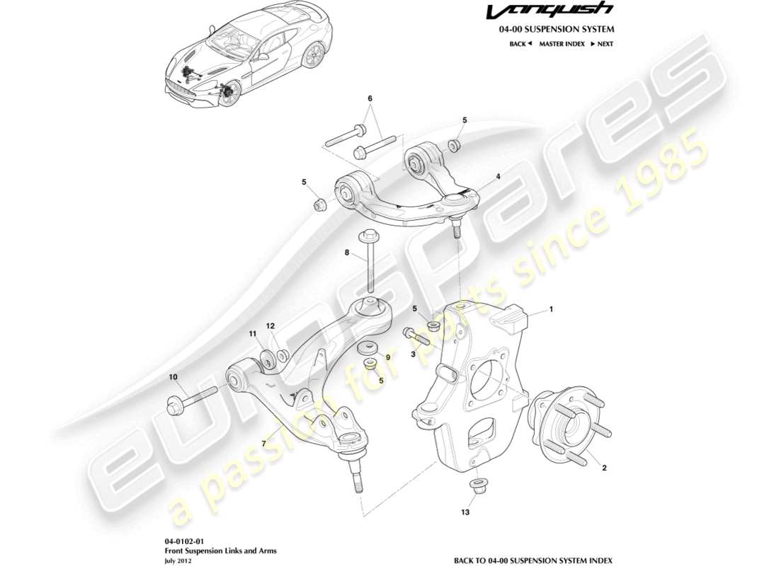 aston martin vanquish (2015) front suspension assembly parts diagram