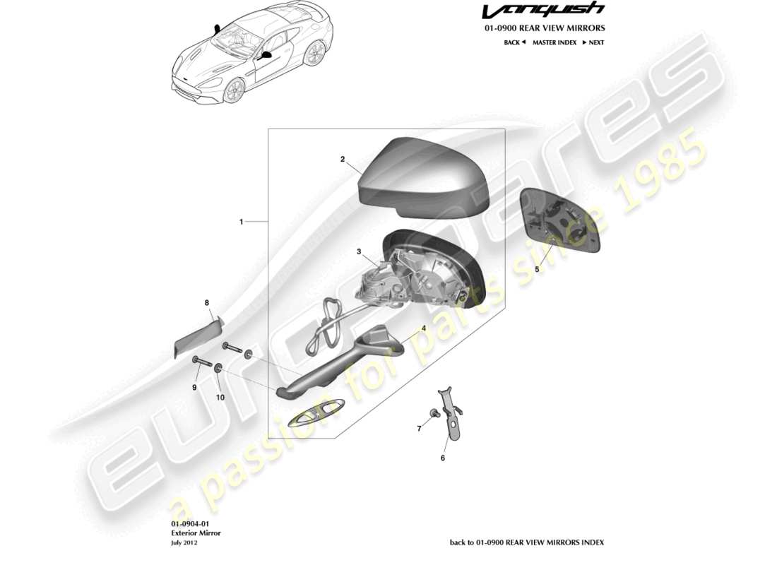 aston martin vanquish (2018) exterior rear view mirrors part diagram