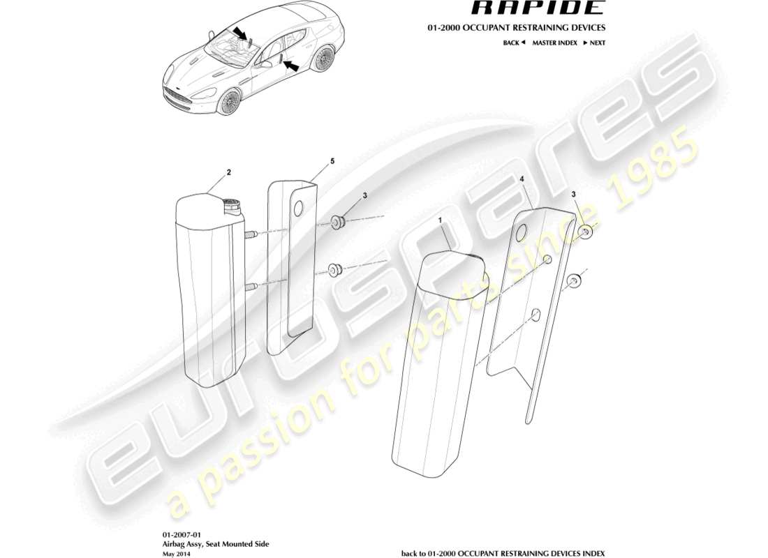 aston martin rapide (2014) seat mounted airbag part diagram