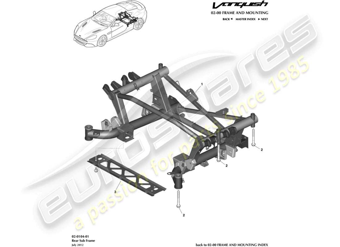 aston martin vanquish (2018) rear subframe part diagram