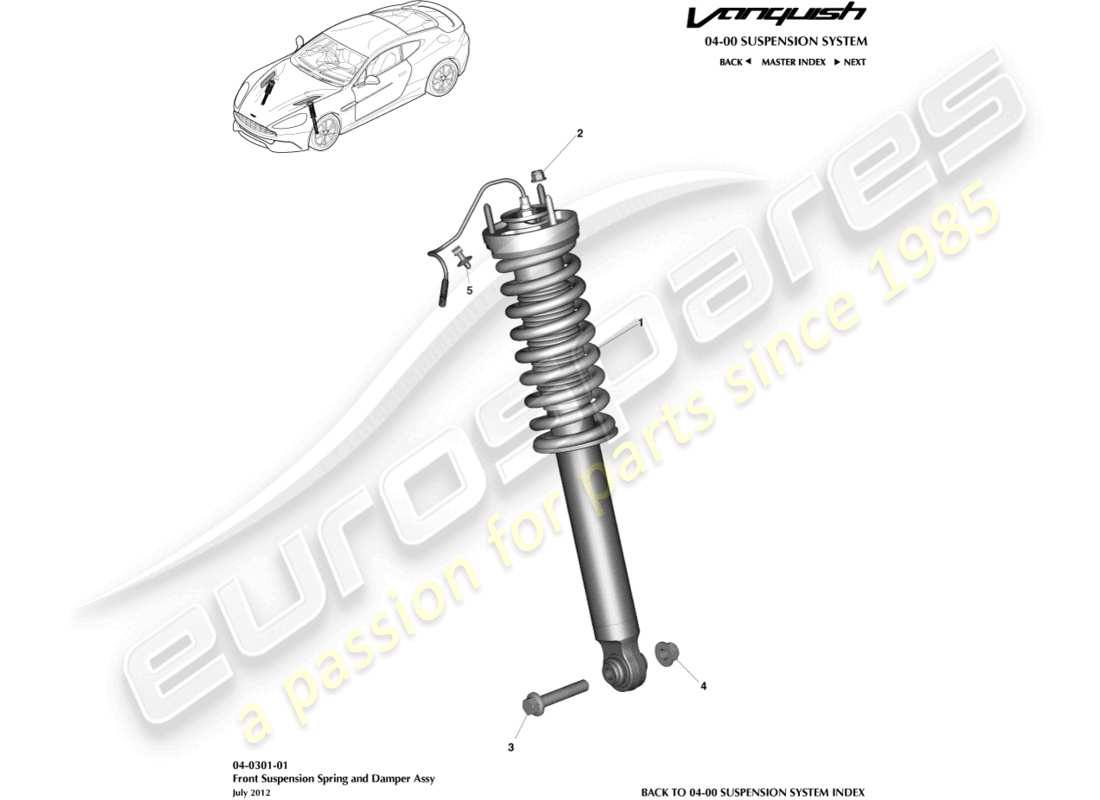 aston martin vanquish (2015) front spring & damper part diagram