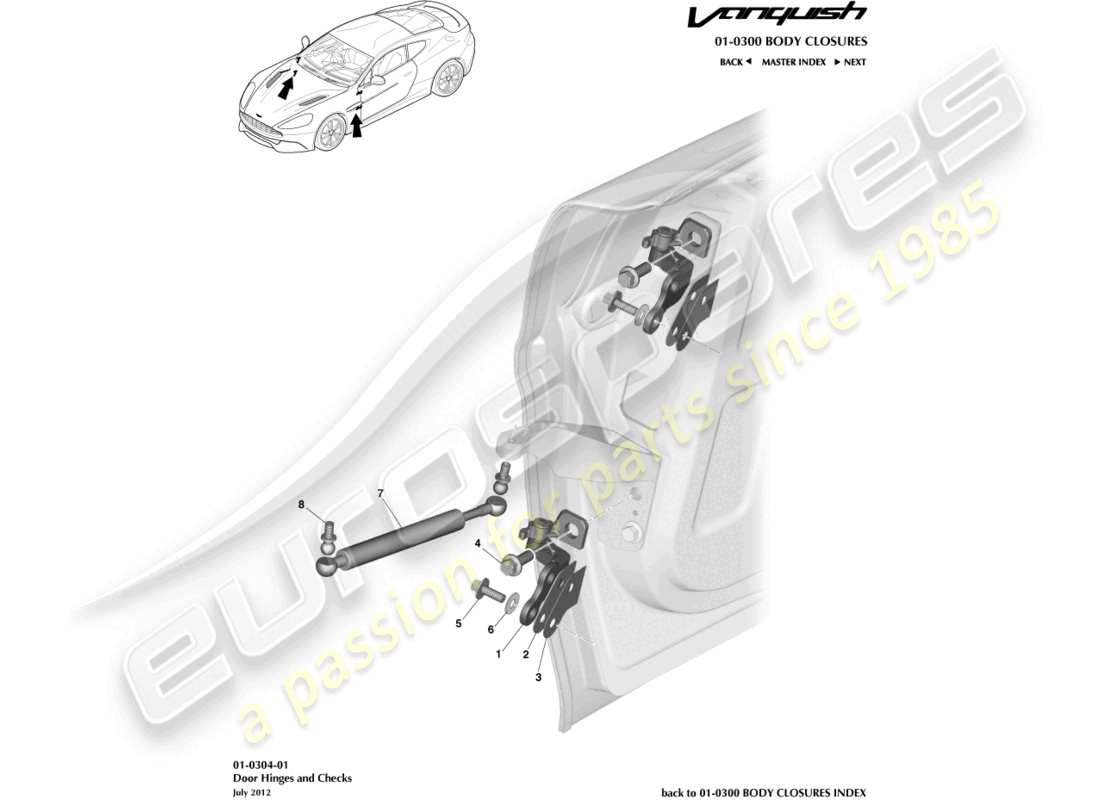 aston martin vanquish (2015) door hinges assembly part diagram