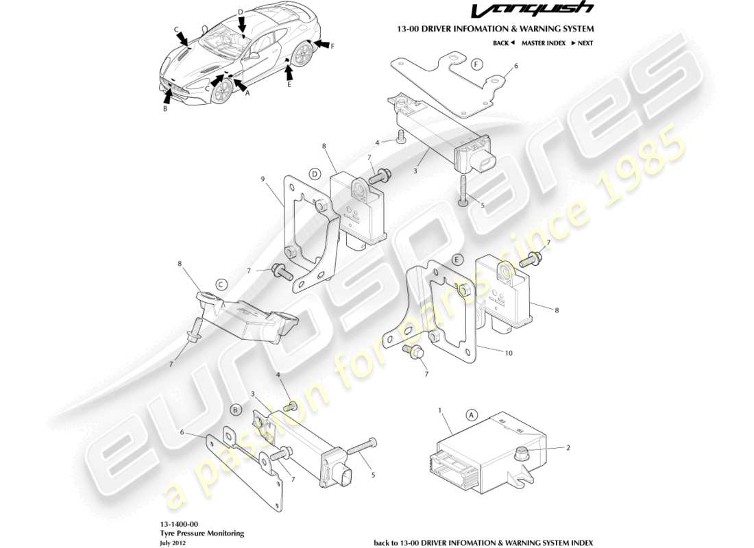 aston martin vanquish (2015) tyre pressure module part diagram