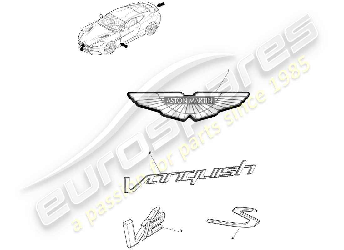 aston martin vanquish (2014) badging part diagram