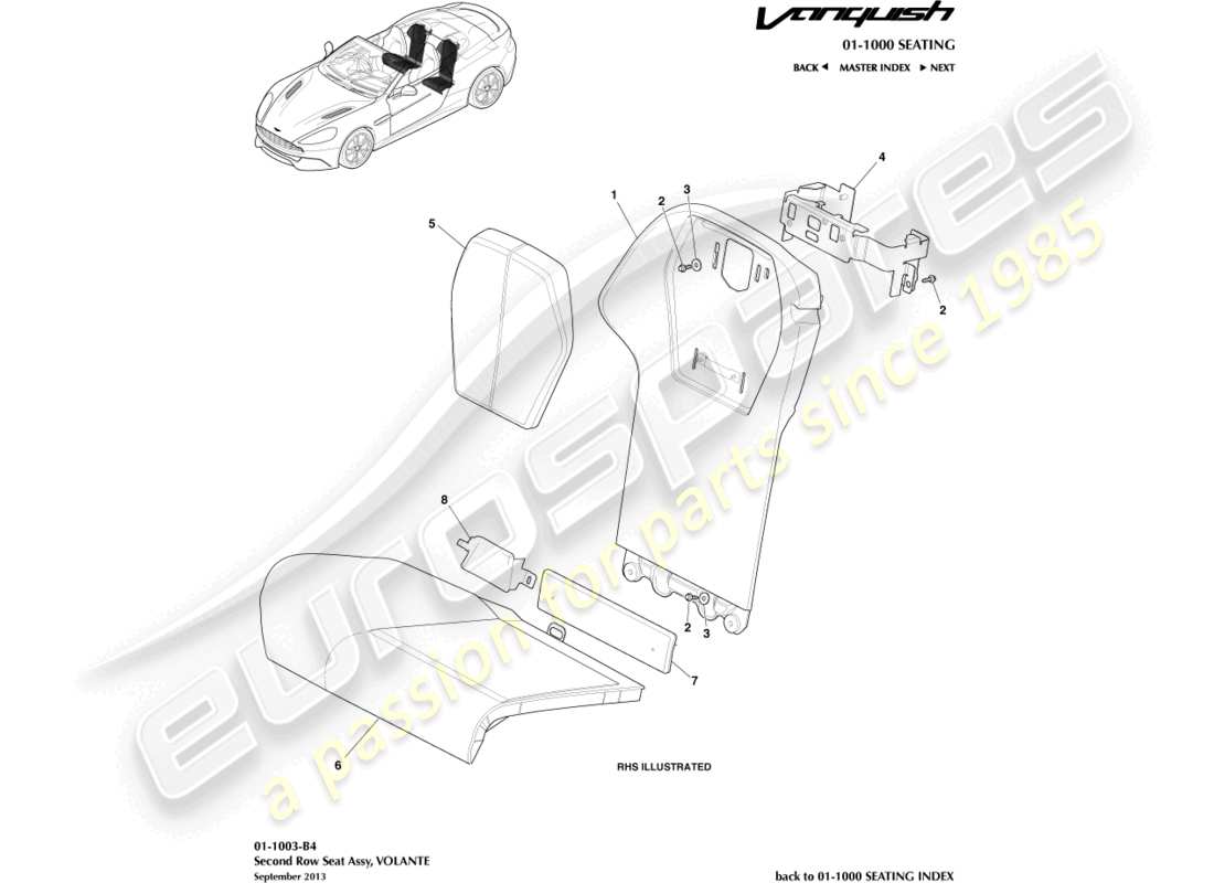 aston martin vanquish (2016) rear seats, volante part diagram