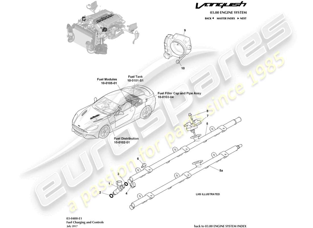 aston martin vanquish (2016) fuel charging & controls part diagram