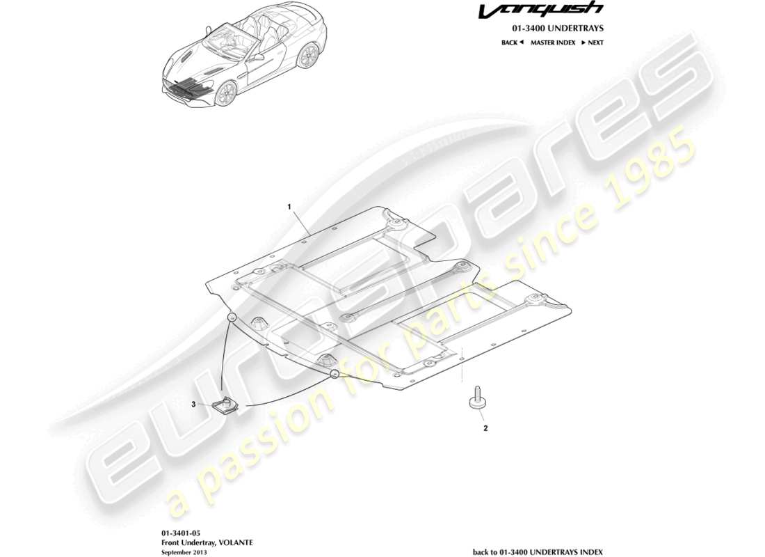aston martin vanquish (2016) front undertray, volante part diagram