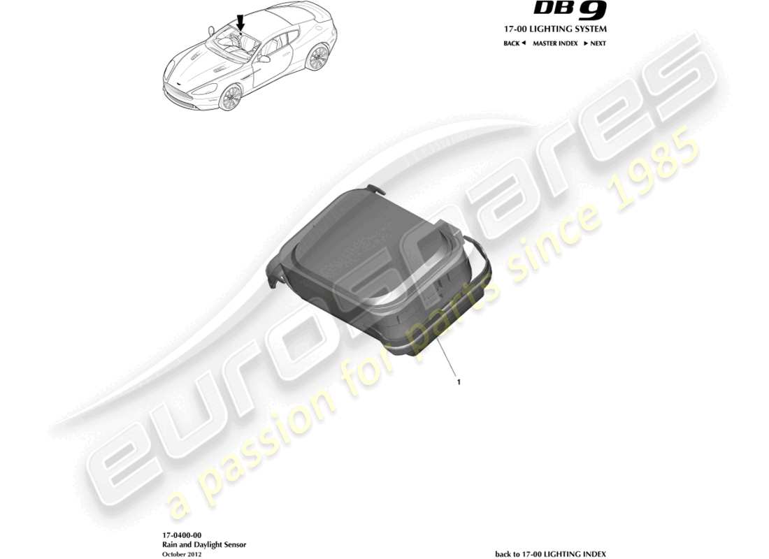 aston martin db9 (2017) rain & daylight sensor part diagram