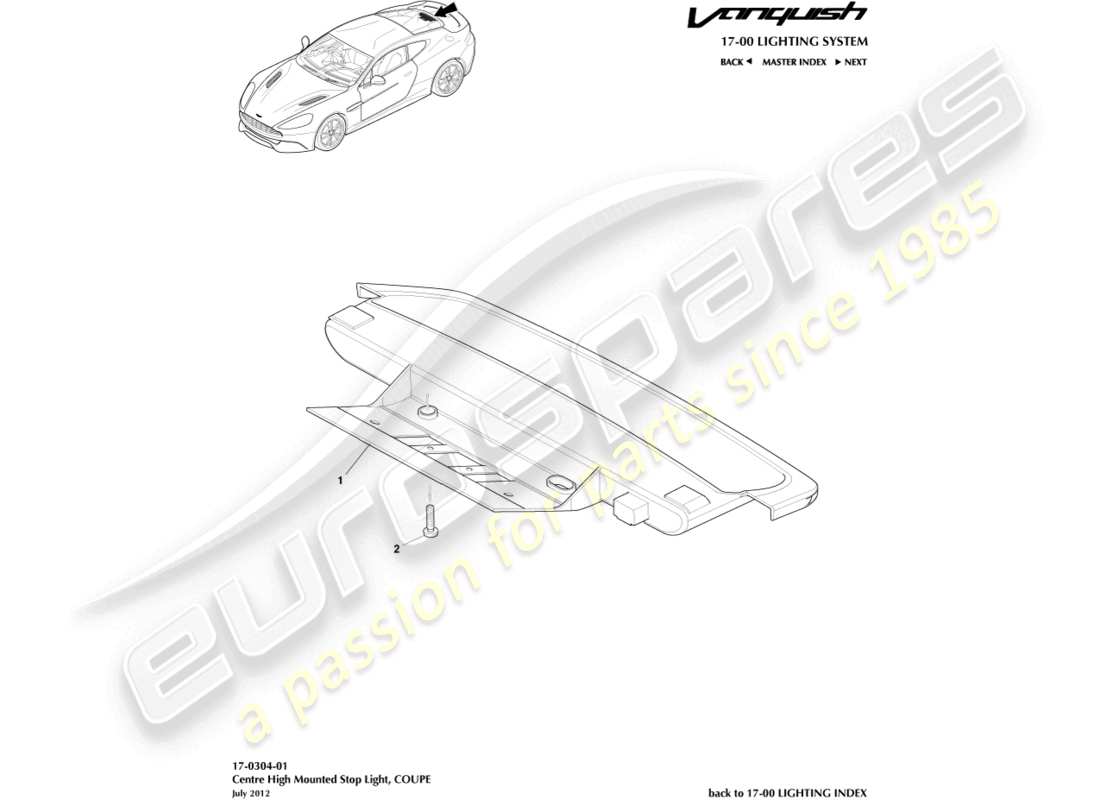 aston martin vanquish (2016) high mounted stop light, coupe part diagram