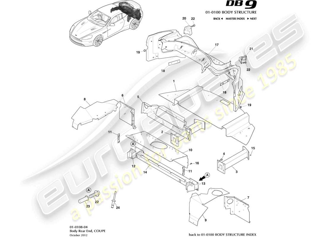 aston martin db9 (2014) body rear end, coupe parts diagram