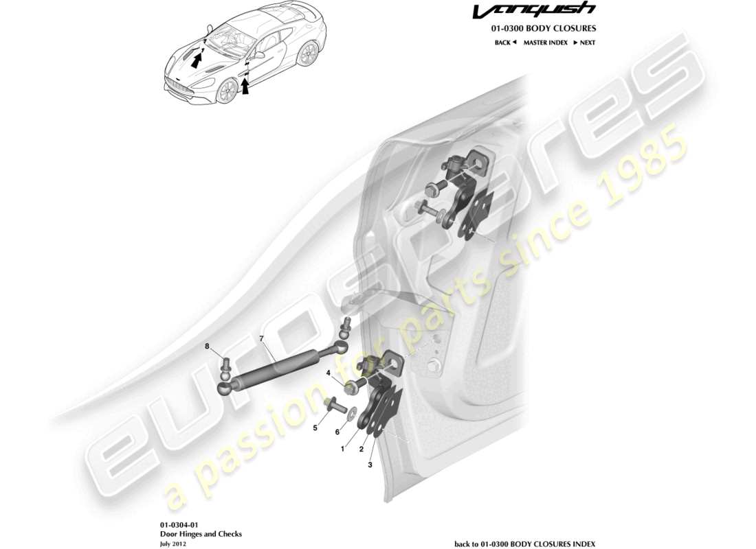 aston martin vanquish (2018) door hinge assembly part diagram