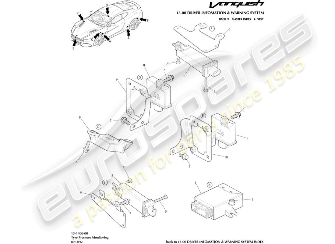 aston martin vanquish (2018) tyre pressure module part diagram