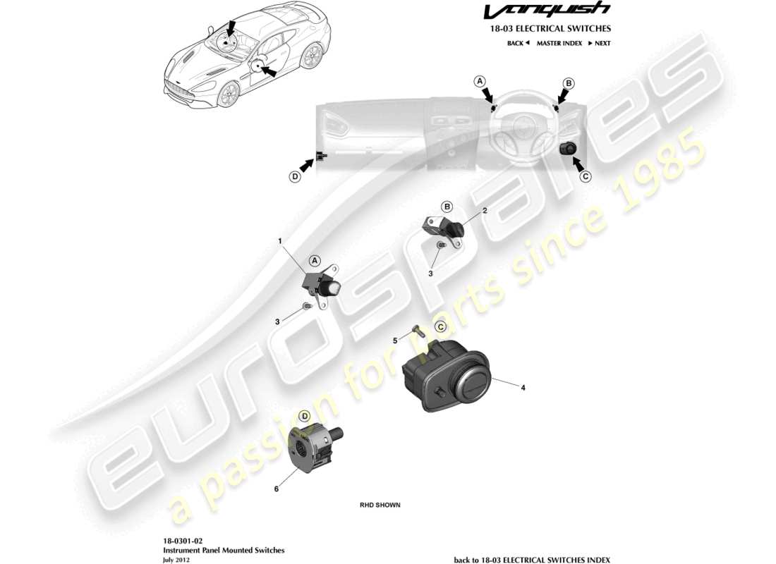 aston martin vanquish (2016) ip switches part diagram