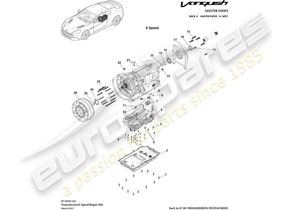 aston martin vanquish (2018) transmission kits, 8spd part diagram