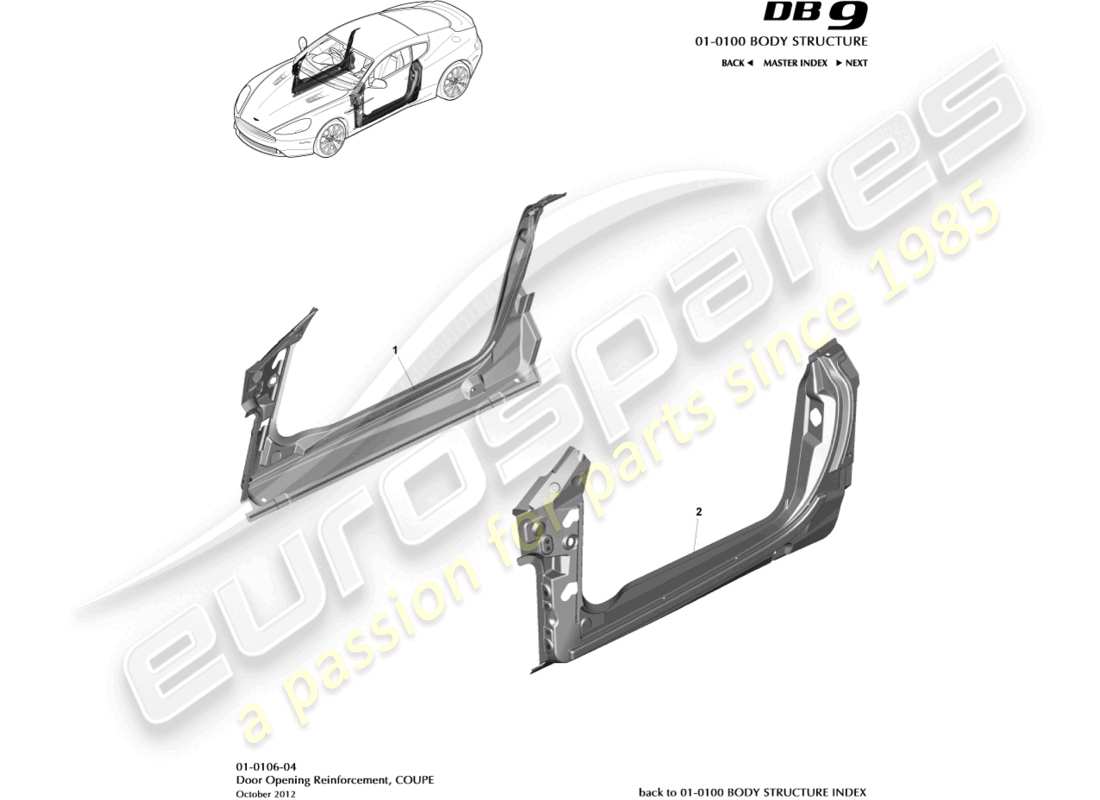 aston martin db9 (2014) door opening frame, coupe parts diagram