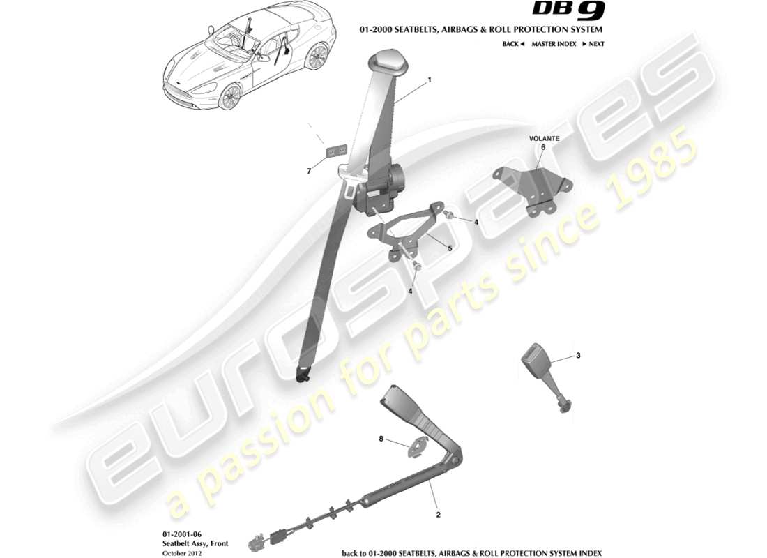 aston martin db9 (2016) front seat belts part diagram