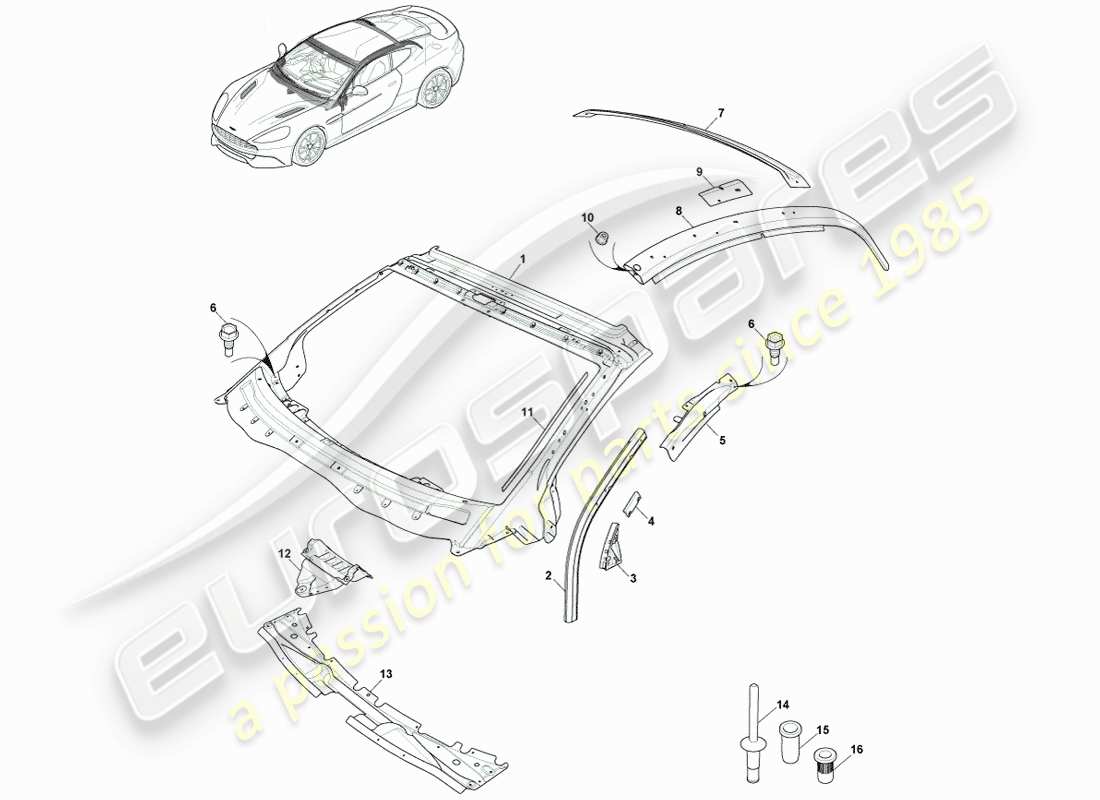 aston martin vanquish (2014) body dash & cowl, coupe part diagram