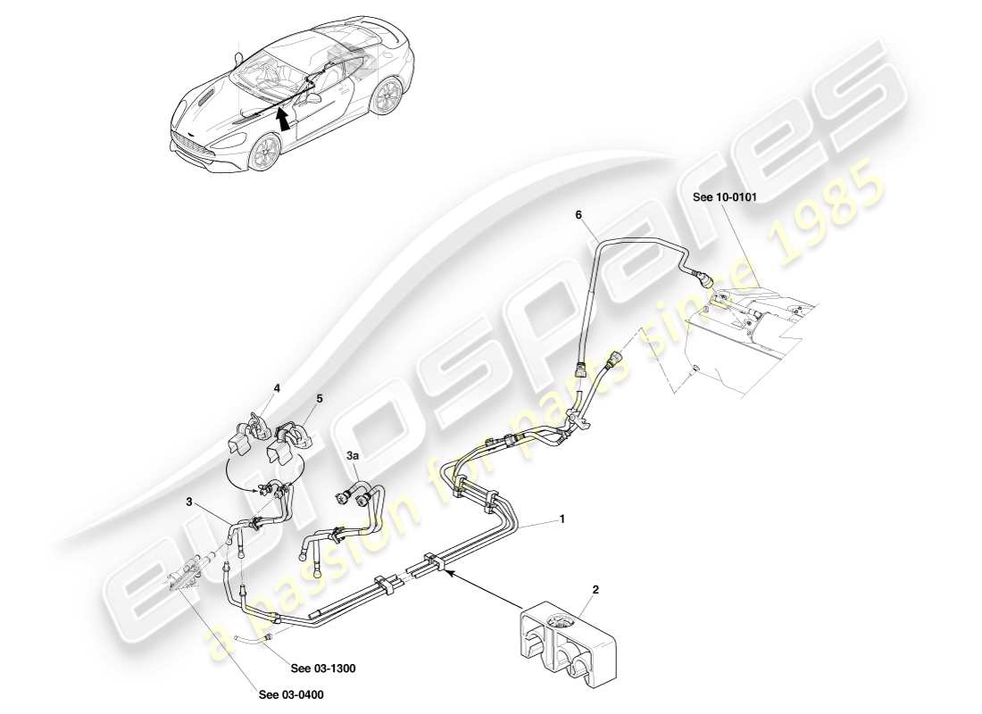 aston martin vanquish (2014) fuel distribution, 15my on part diagram