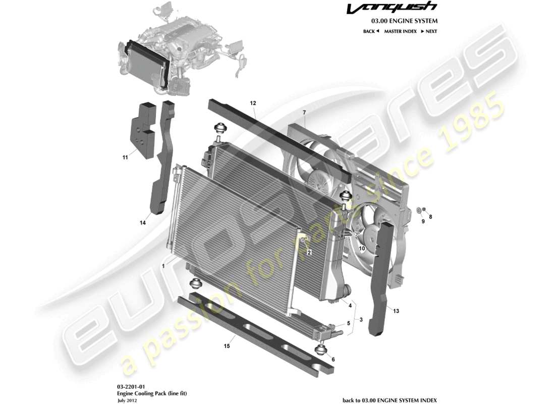 aston martin vanquish (2016) engine cooling, line fit part diagram