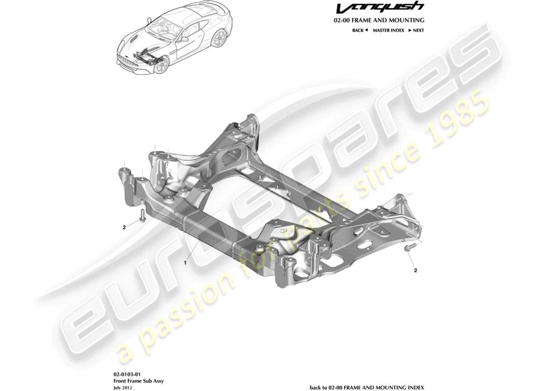 aston martin vanquish (2018) front subframe part diagram