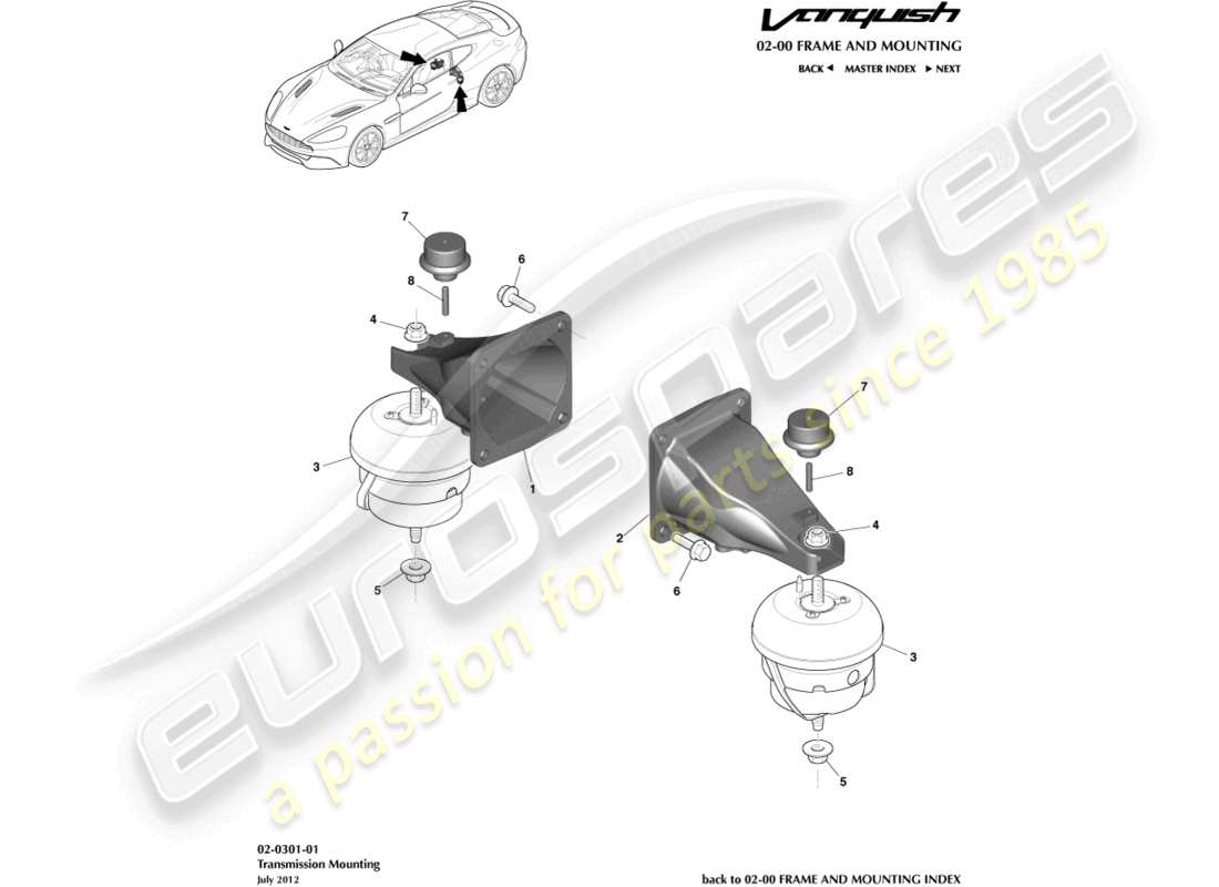 aston martin vanquish (2018) powertrain mountings part diagram