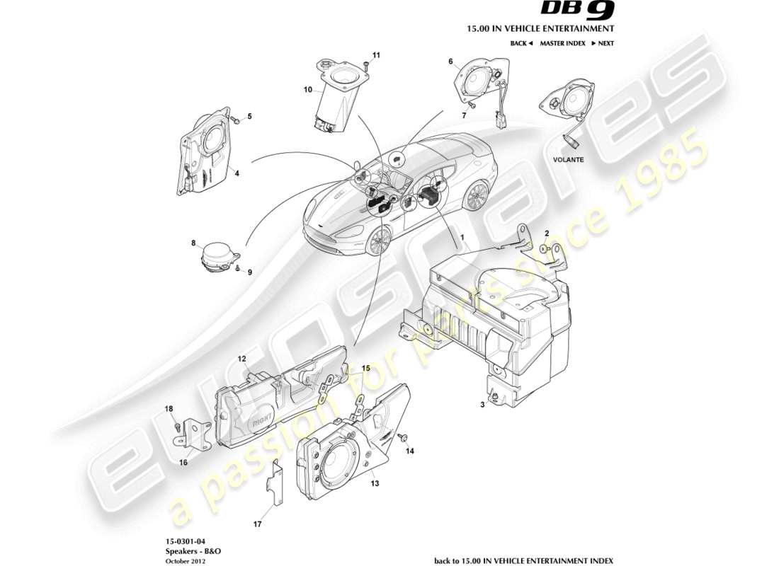 aston martin db9 (2015) speakers, b&o part diagram