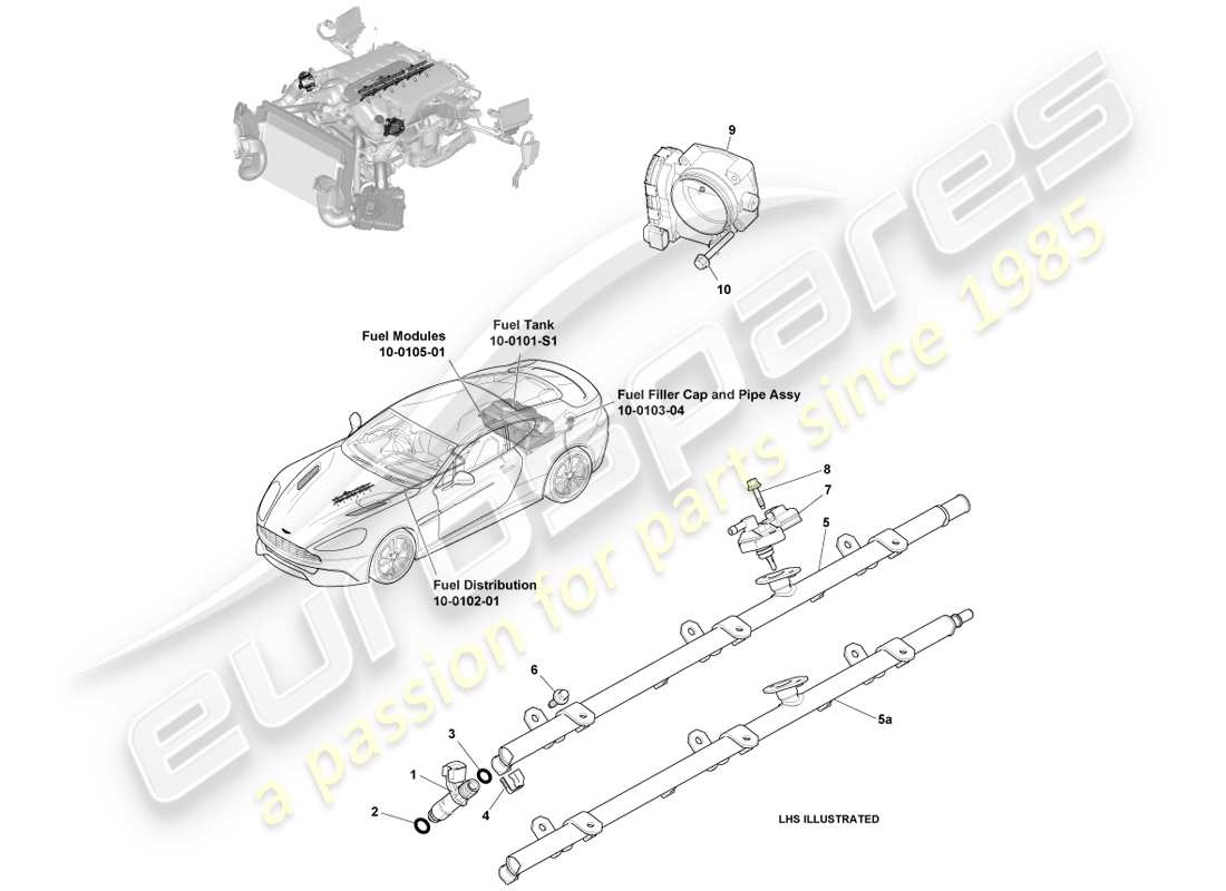 aston martin vanquish (2013) fuel charging & controls part diagram