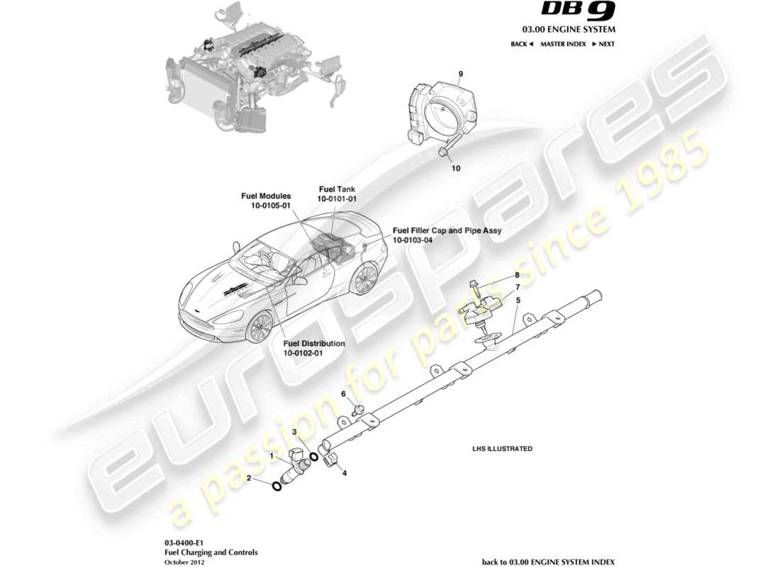 aston martin db9 (2015) fuel charging & controls part diagram