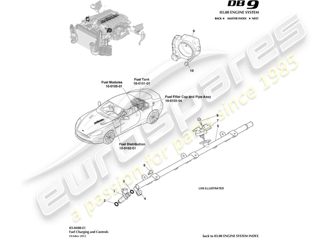 aston martin db9 (2013) fuel charging & controls parts diagram