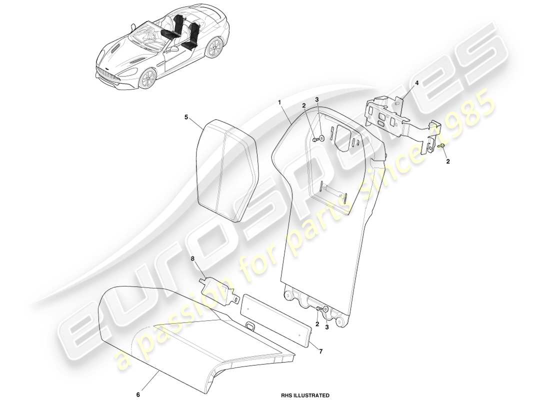 aston martin vanquish (2013) rear seats, volante part diagram
