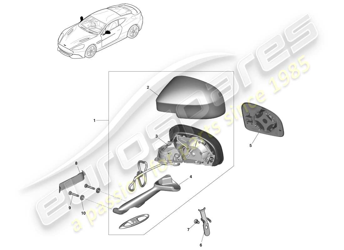 aston martin vanquish (2013) exterior rear view mirrors part diagram