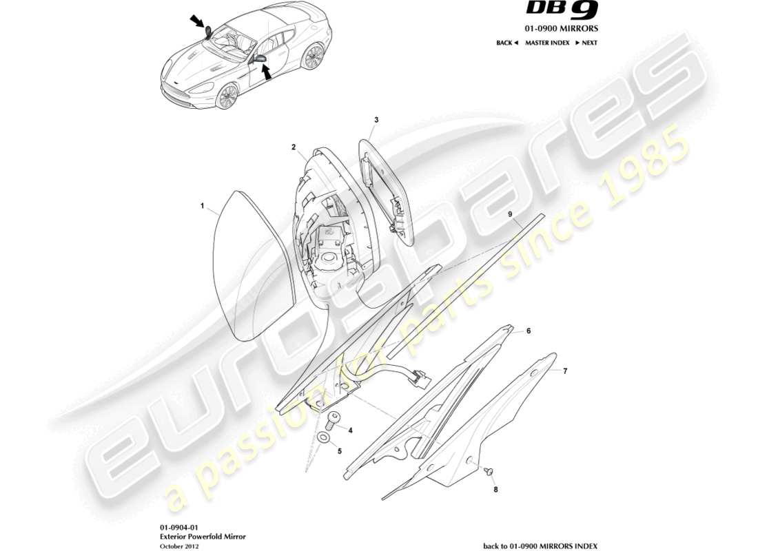 aston martin db9 (2015) exterior rear view mirrors part diagram