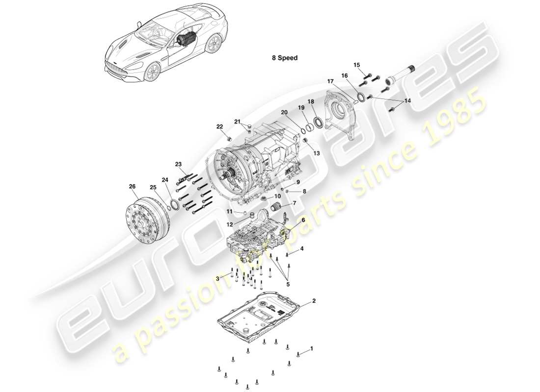 aston martin vanquish (2014) transmission kits, 8 spd part diagram
