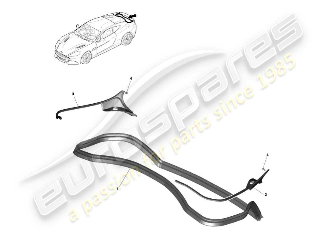 aston martin vanquish (2013) rear closure weatherstrip, coupe part diagram