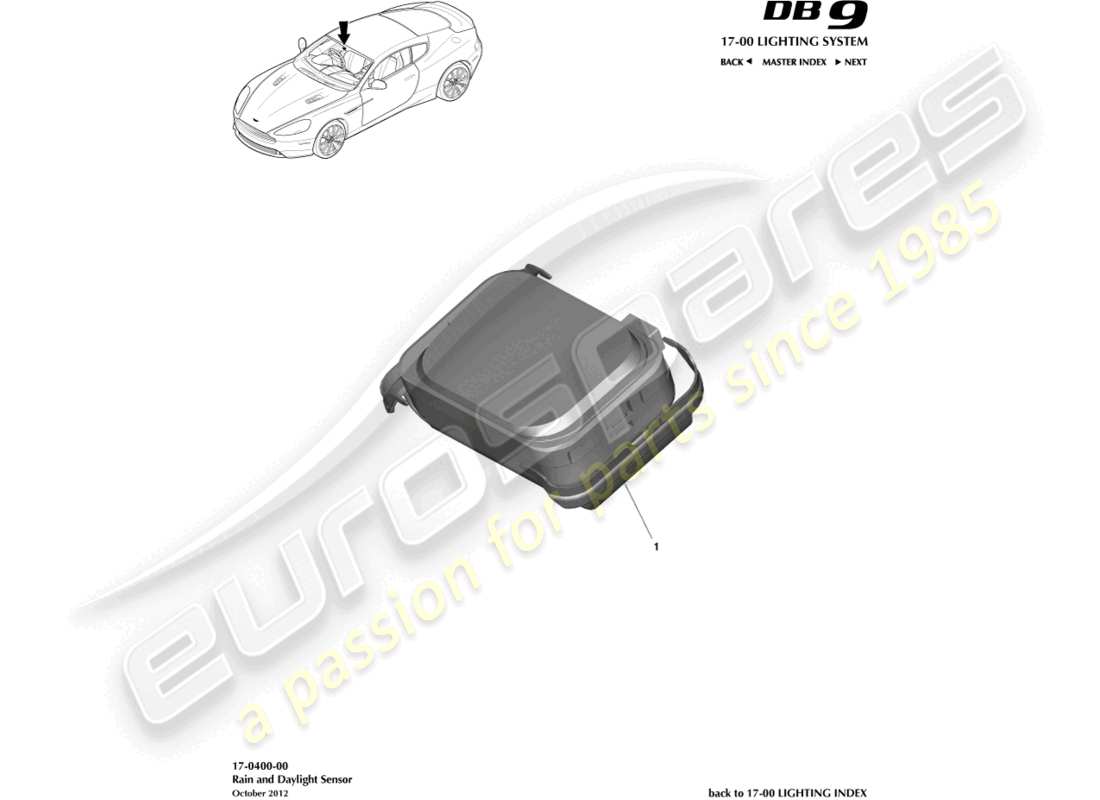 aston martin db9 (2015) rain & daylight sensor part diagram