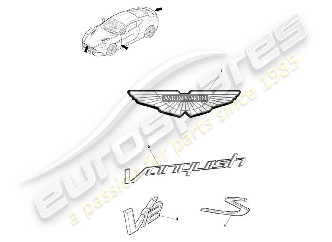 aston martin vanquish (2013) badging part diagram