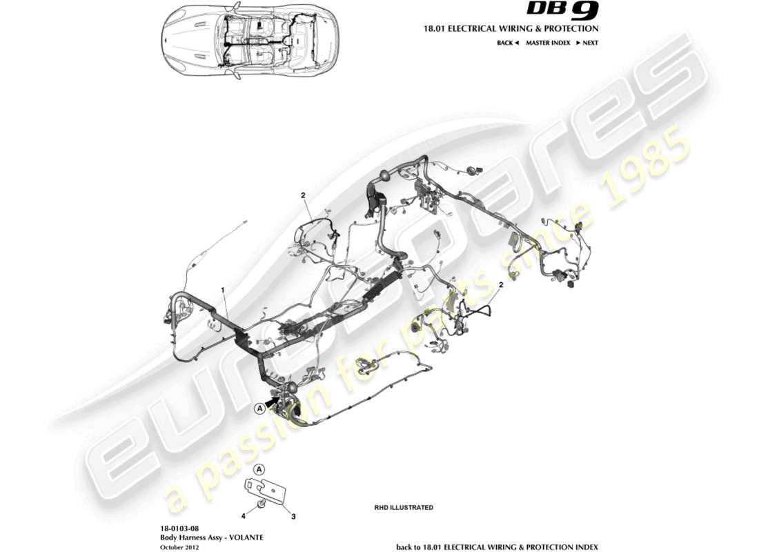 aston martin db9 (2015) body harness, volante part diagram