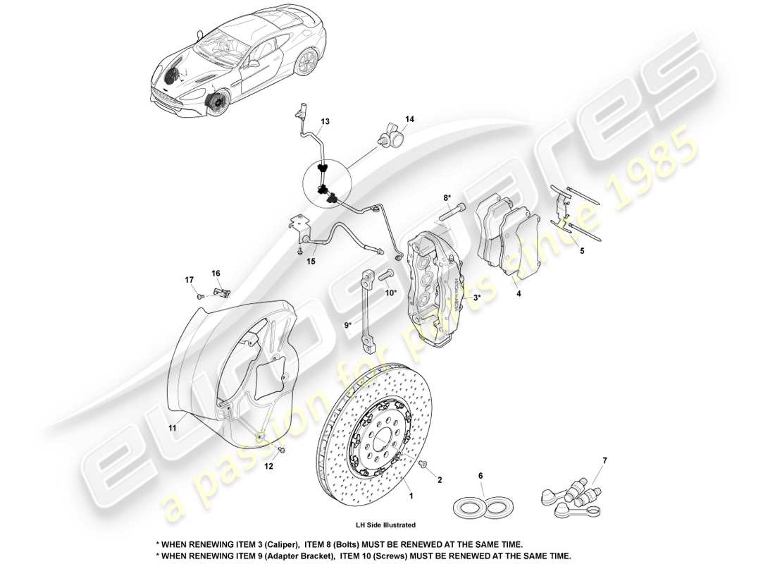 aston martin vanquish (2014) front brake system part diagram