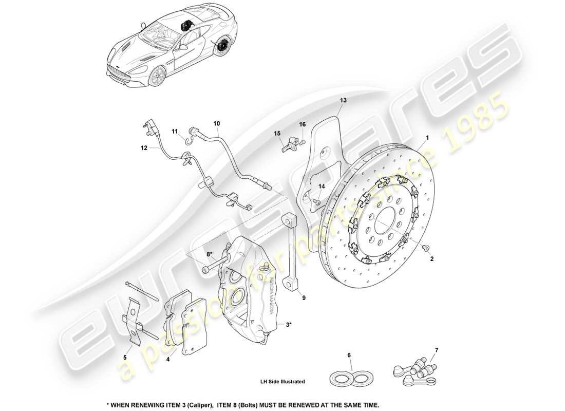 aston martin vanquish (2013) rear brake system part diagram