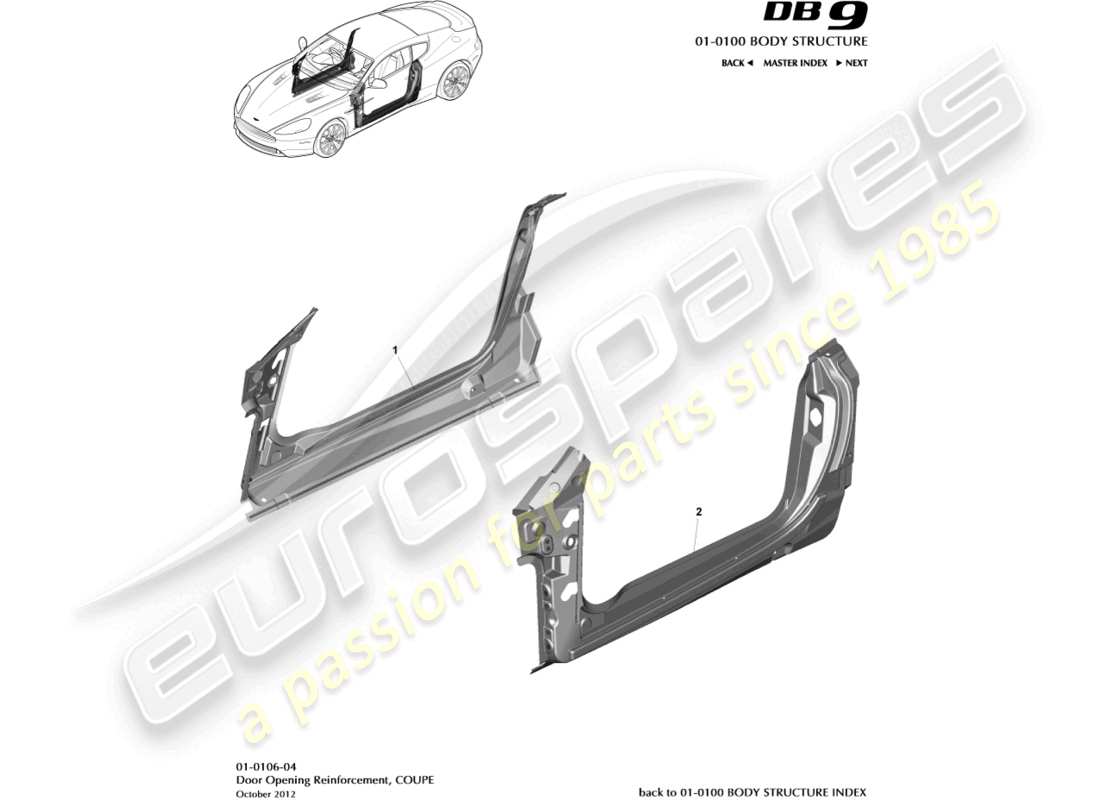 aston martin db9 (2015) door opening frame, coupe part diagram